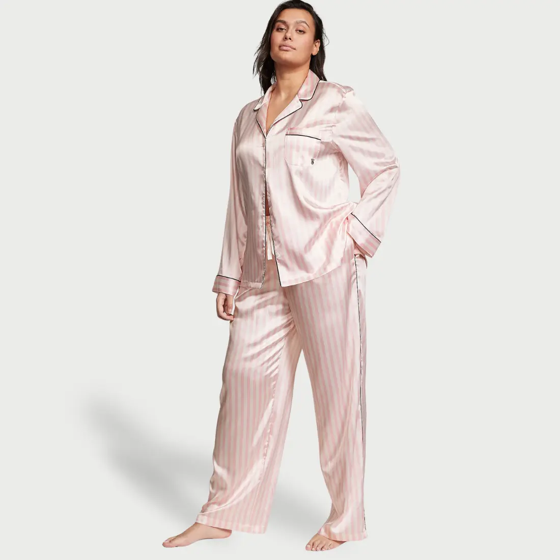 Сатинова піжама зі штанами Pink Iconic Stripes