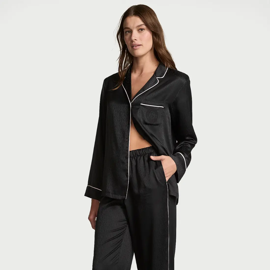 Сатинова піжама Victoria's Secret Black зі штанами