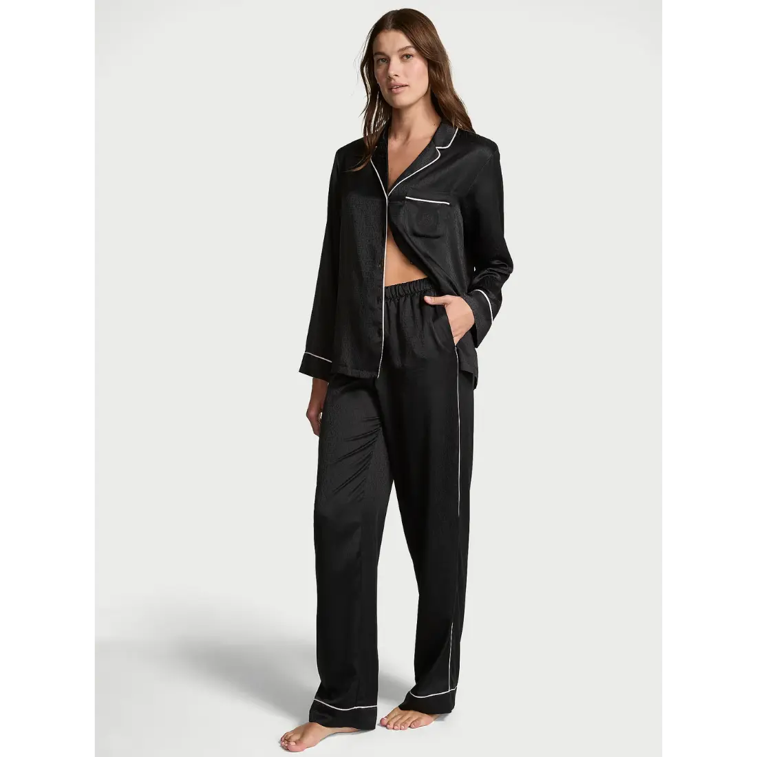 Сатинова піжама Victoria's Secret Black зі штанами