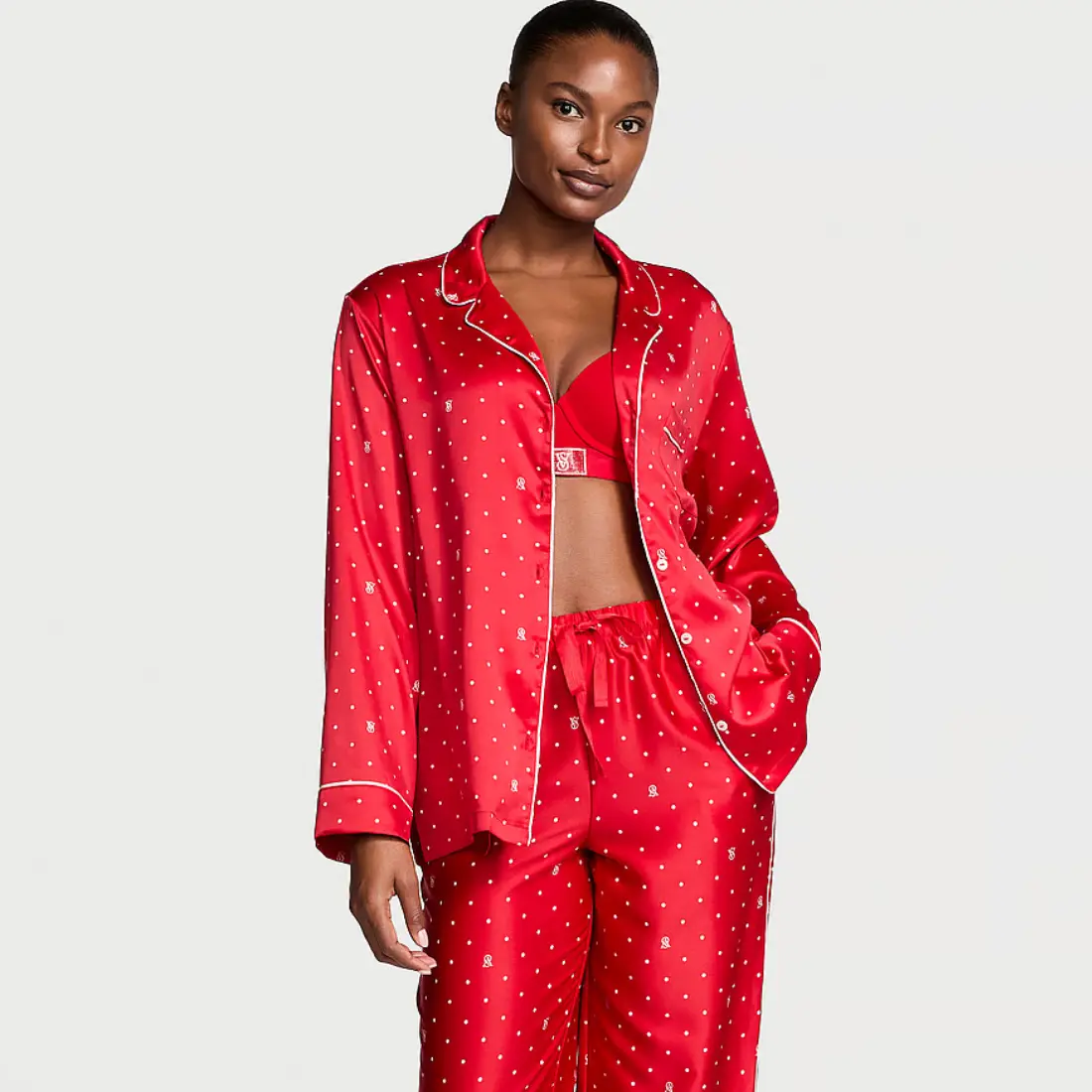 Сатинова піжама Victoria's Secret Red and Dot Print штани