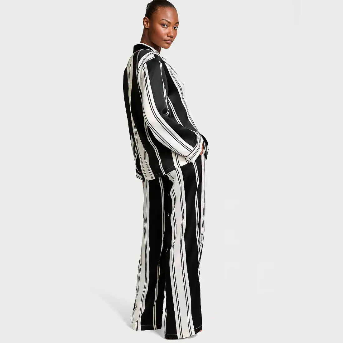 Сатинова піжама Victoria's Secret White Black Stripes штани