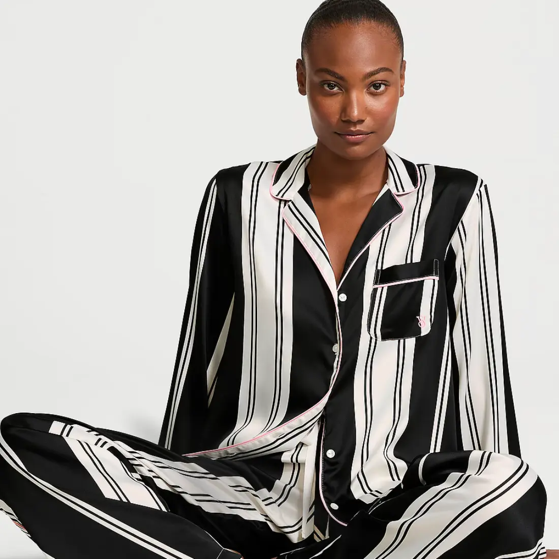 Сатинова піжама Victoria's Secret White Black Stripes штани