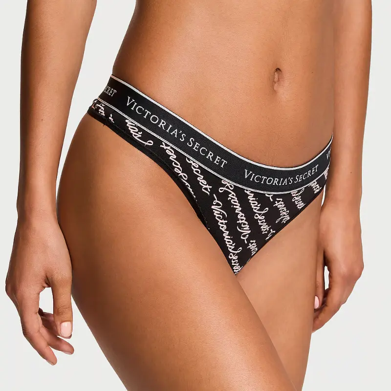 Трусики стрінги Cotton Thong Black Script