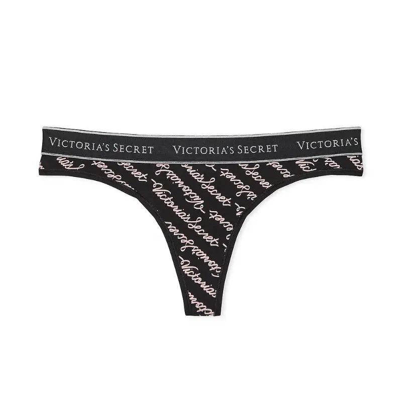 Трусики стрінги Cotton Thong Black Script