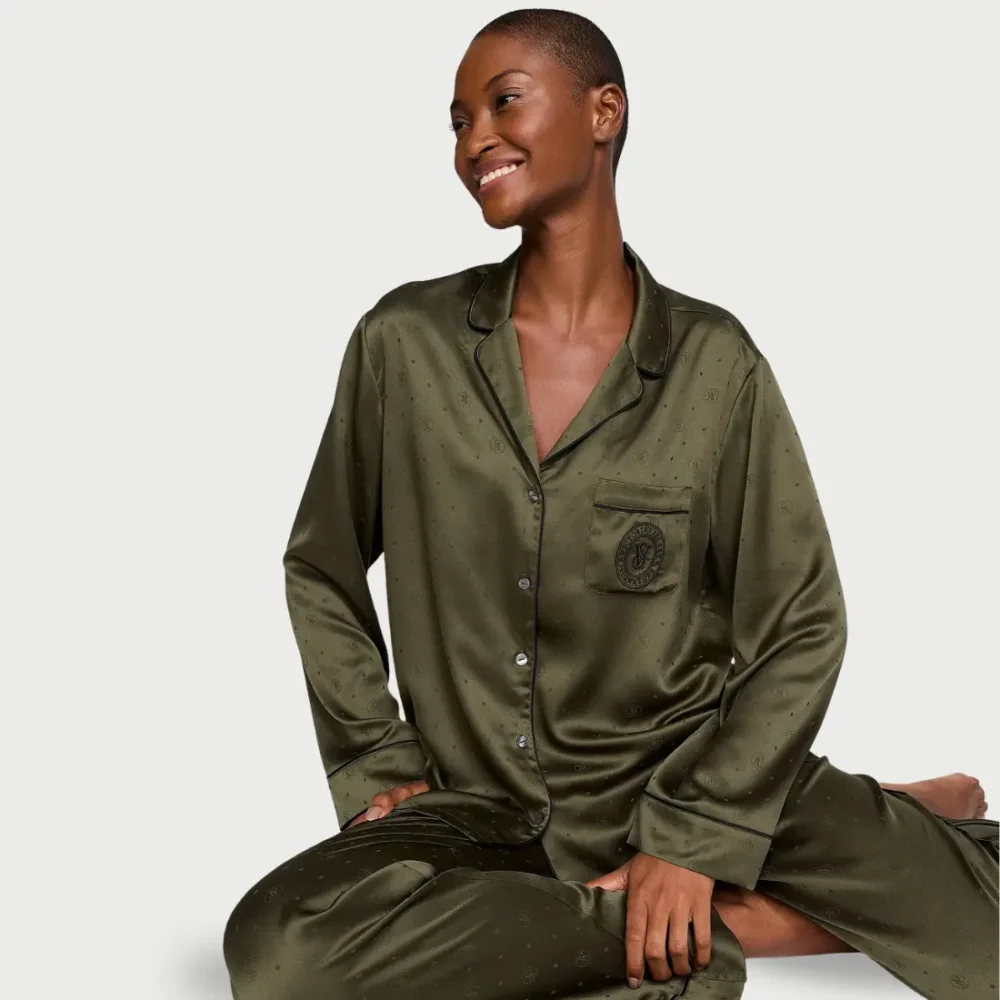Сатинова піжама Victoria's Secret Casual Olive зі штанами