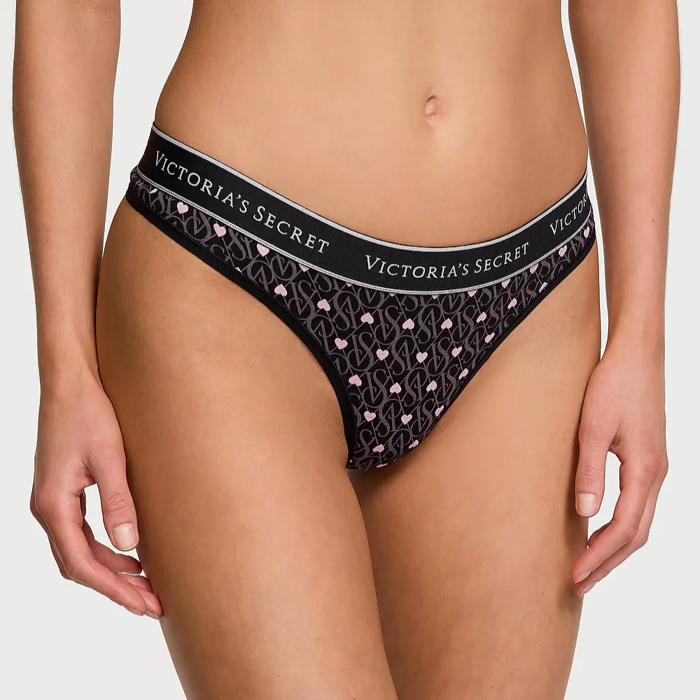 Трусики стрінги Thong Black Logo Hearts