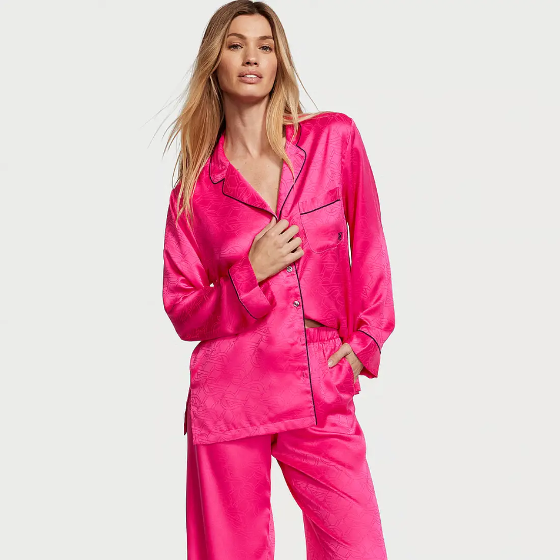 Сатинова піжама Victoria's Secret рожева з штанами