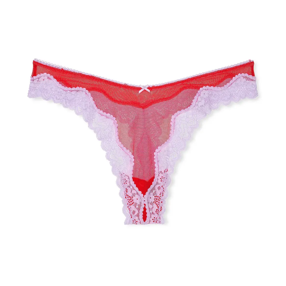 Сітчасті стрінги з мереживом Bright Vermillion and Silky Lilac