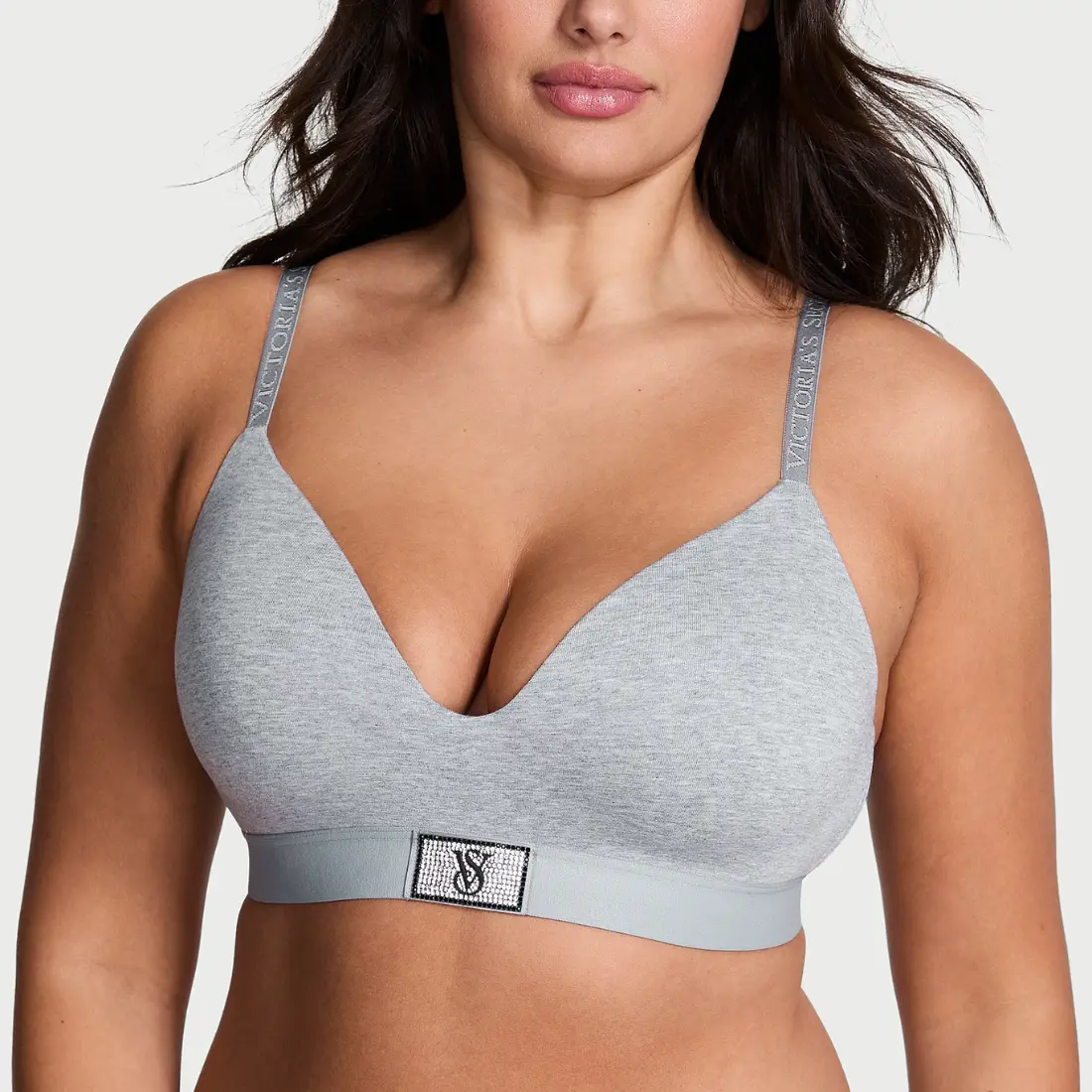 Бюстгальтер Victoria's Secret з патчем Сірий без кісточок з легким ущільненням, Medium Heather Grey
