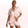 Сатинова піжама Victoria's Secret Stripes VS Print шорти та сорочка з коротким рукавом