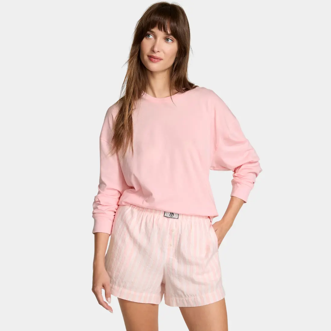 Фланелева піжама Victoria's Secret Lurex Stripe White шорти