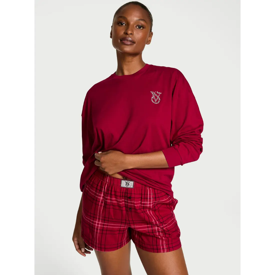 Фланелева піжама Victoria's Secret Shine Patch Red шорти