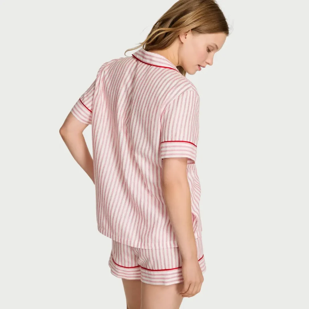 Фланелева піжама Victoria's Secret White Red Stripes шорти