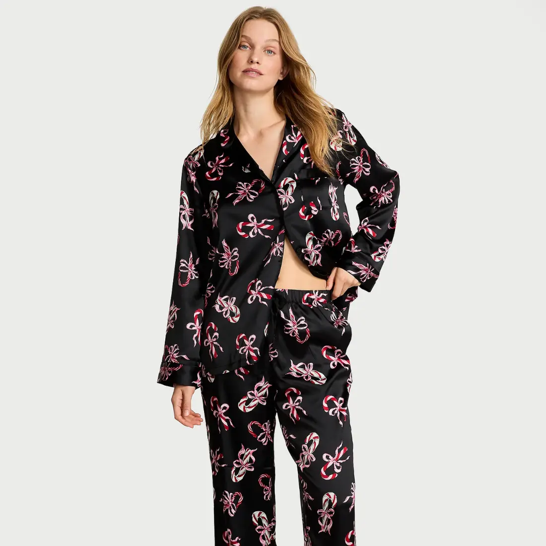 Сатинова піжама Victoria's Secret Black Candy Canes штани