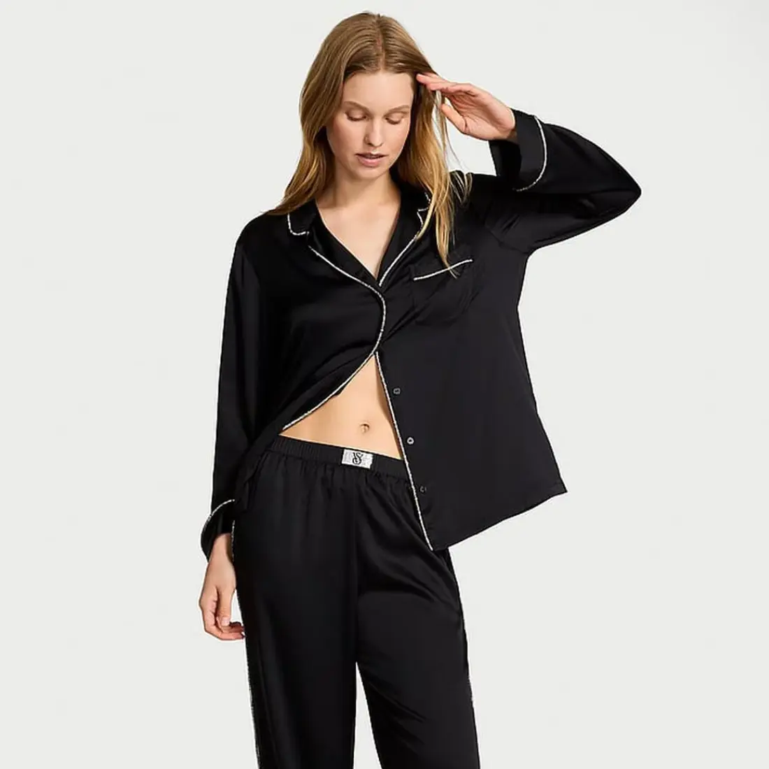 Сатинова піжама Victoria's Secret Black Shine Patch штани