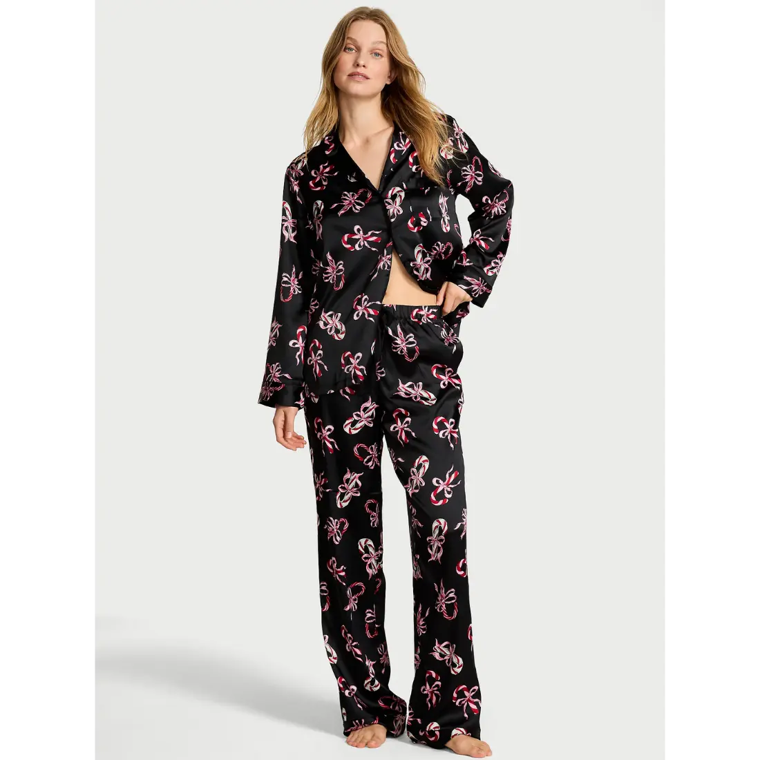 Сатинова піжама Victoria's Secret Black Candy Canes штани