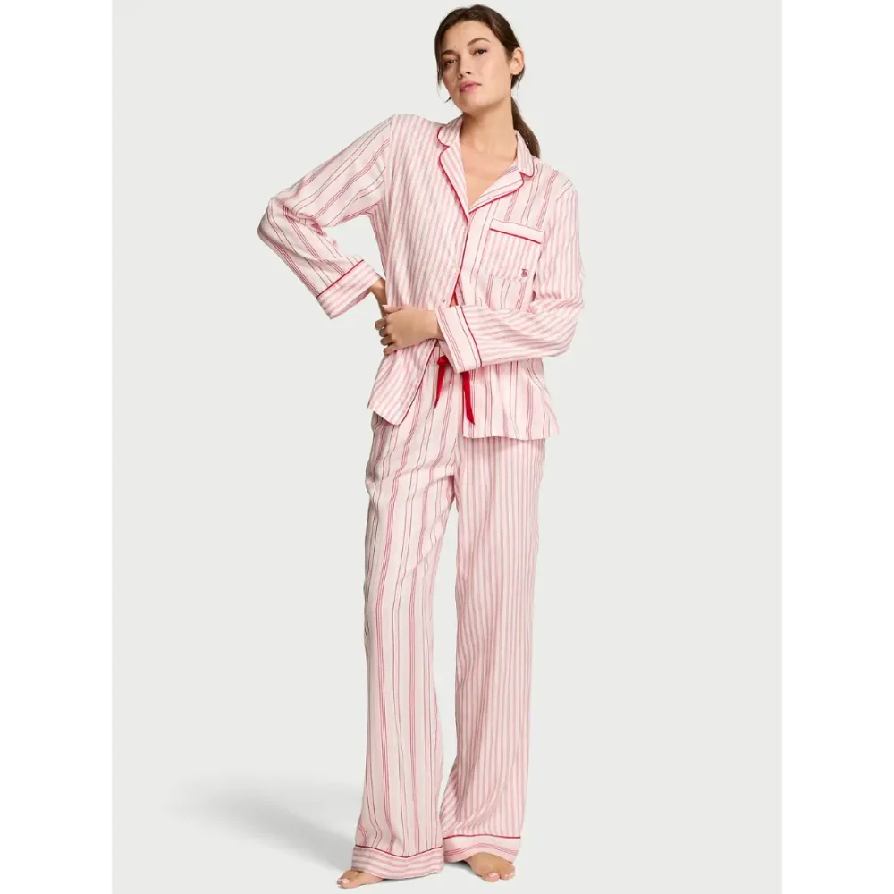Фланелева піжама Victoria's Secret White Red Stripes штани