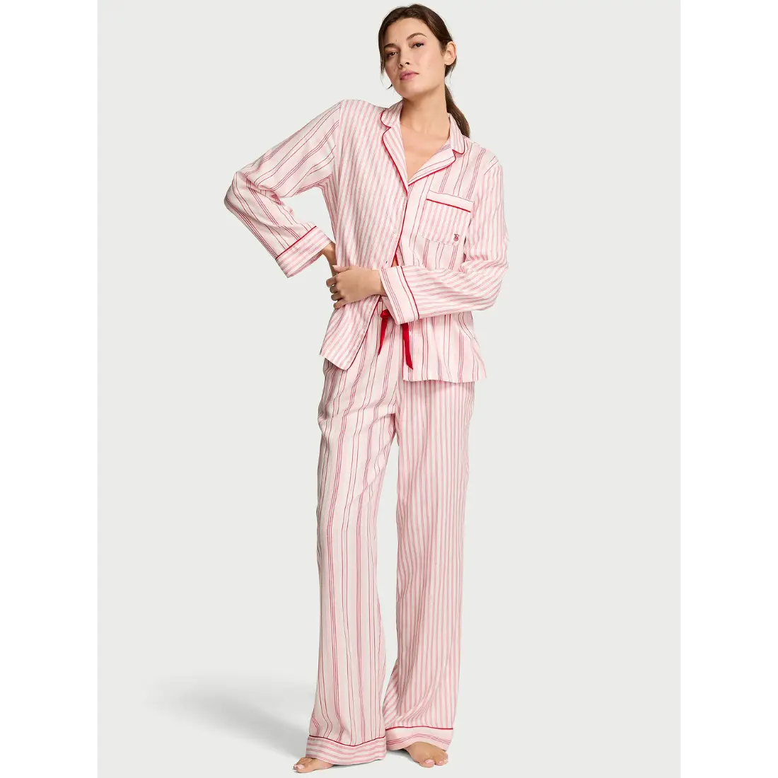 Фланелева піжама Victoria's Secret White Red Stripes штани