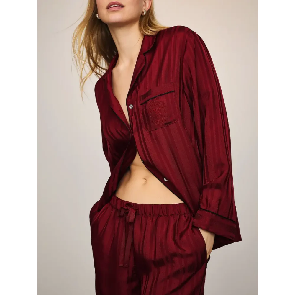 Сатинова піжама Victoria's Secret Sangria Red Stripe штани