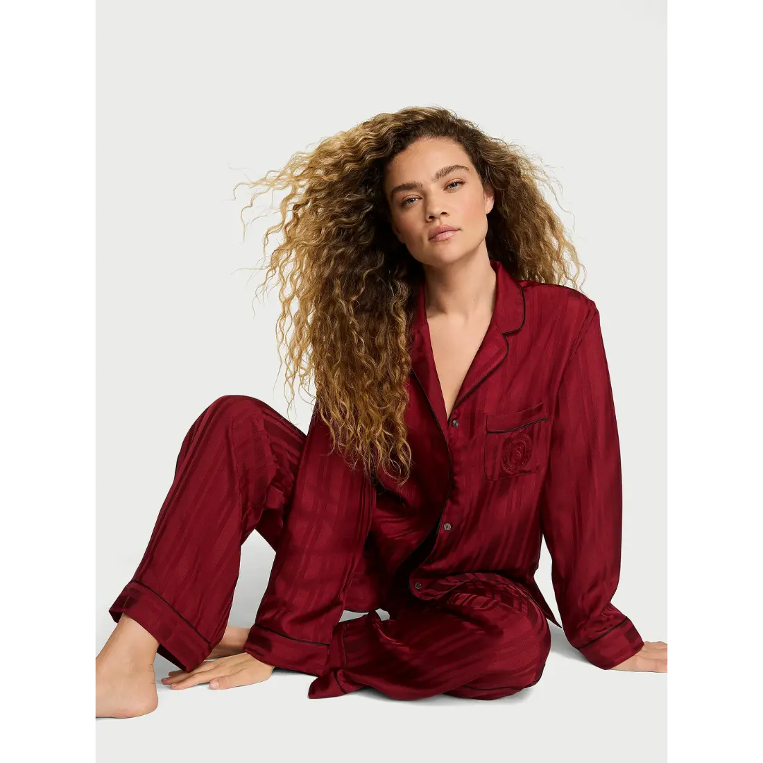 Сатинова піжама Victoria's Secret Sangria Red Stripe штани