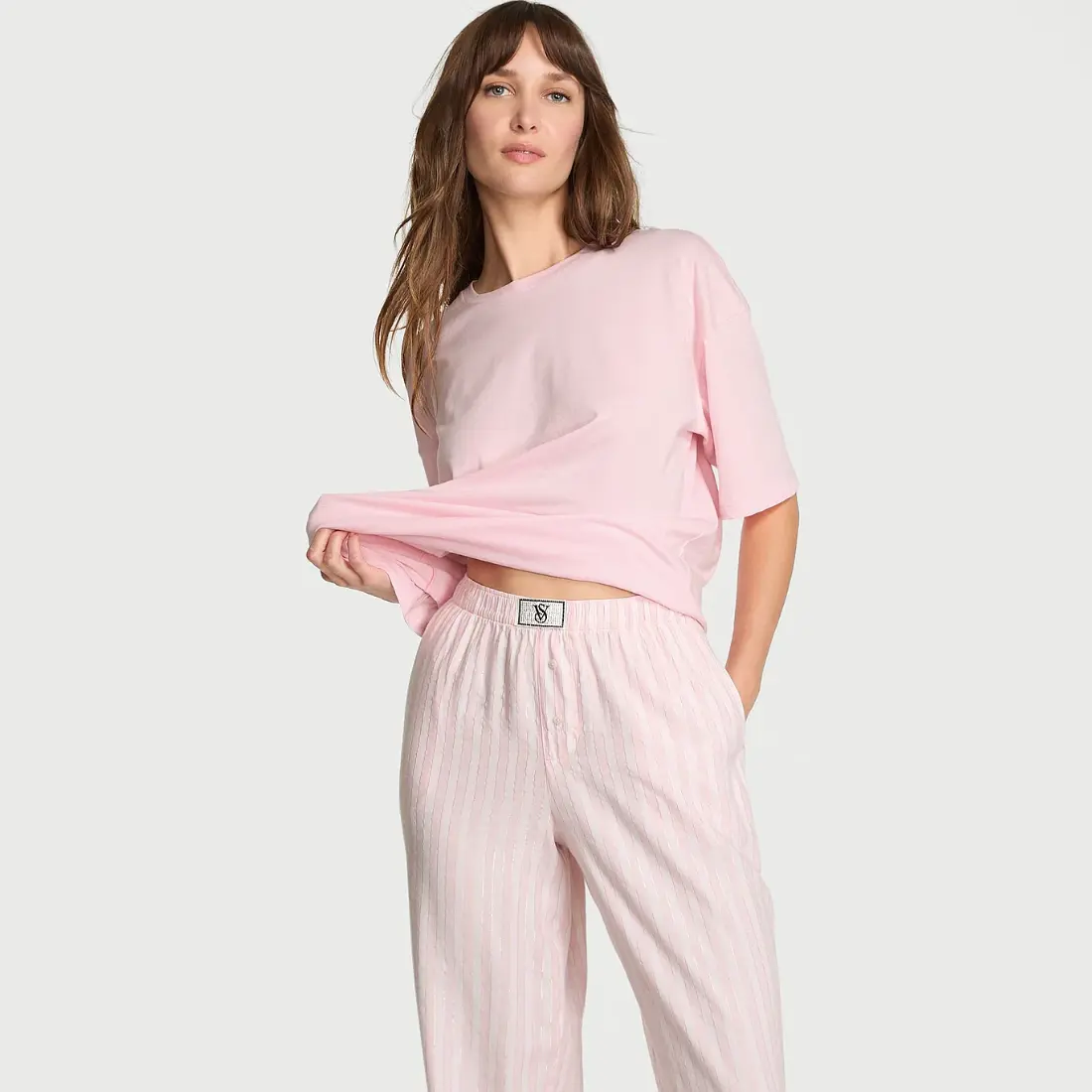 Фланелева піжама Victoria's Secret Lurex Stripe White штани
