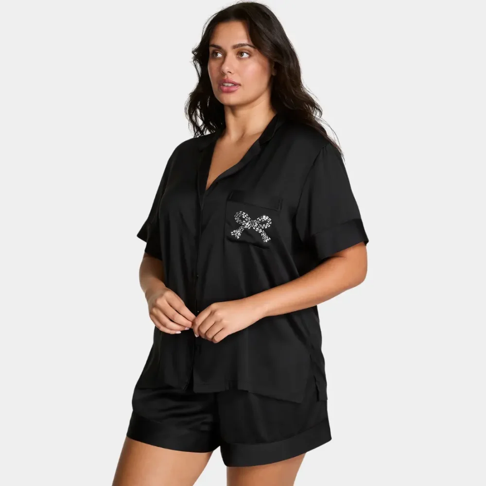 Сатинова піжама Victoria's Secret Black Diamante Bow шорти