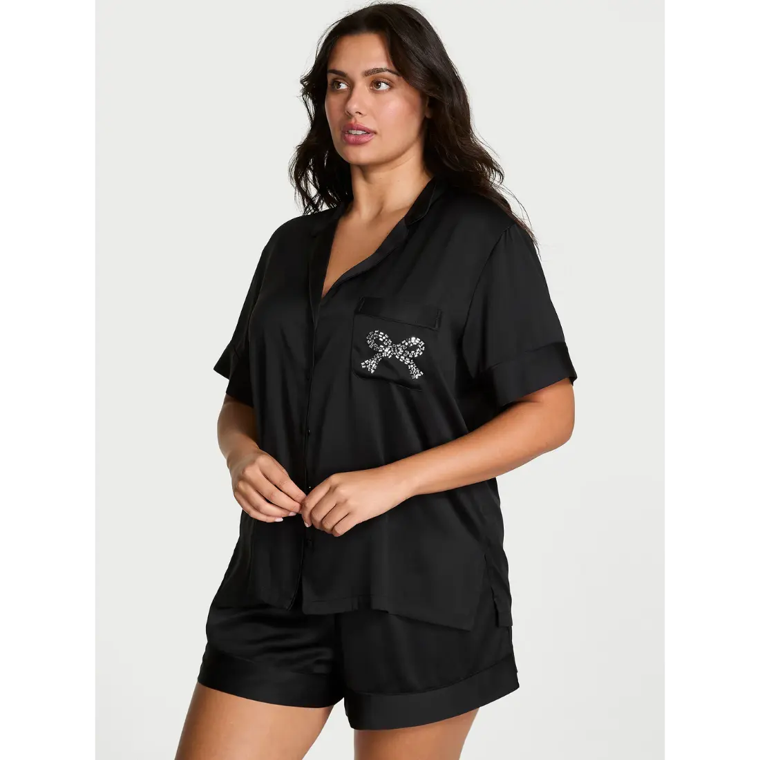 Сатинова піжама Victoria's Secret Black Diamante Bow шорти