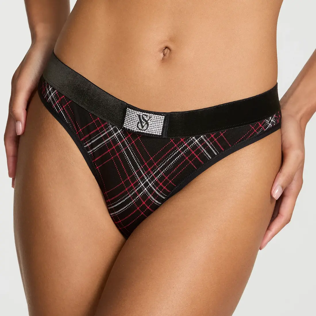 Стрінги жіночі Victoria's Secret Shine Patch Black Plaid