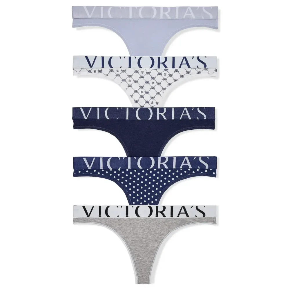 Набір 5 стрінгів Victoria's Secret Exploded Logo Cotton VT2