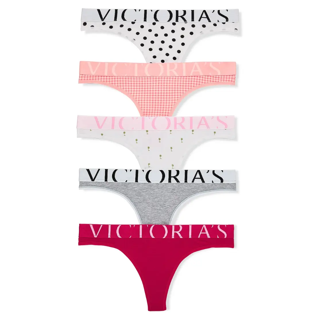 Набір 5 стрінгів Victoria's Secret Exploded Logo Cotton VT3