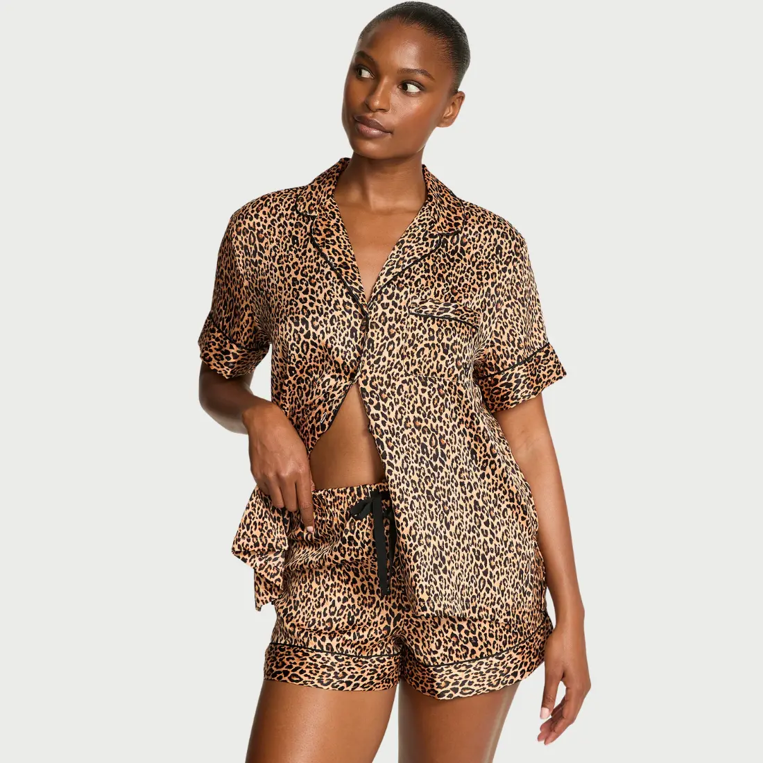 Сатинова піжама Victoria's Secret Marzipan Leopard з шортами