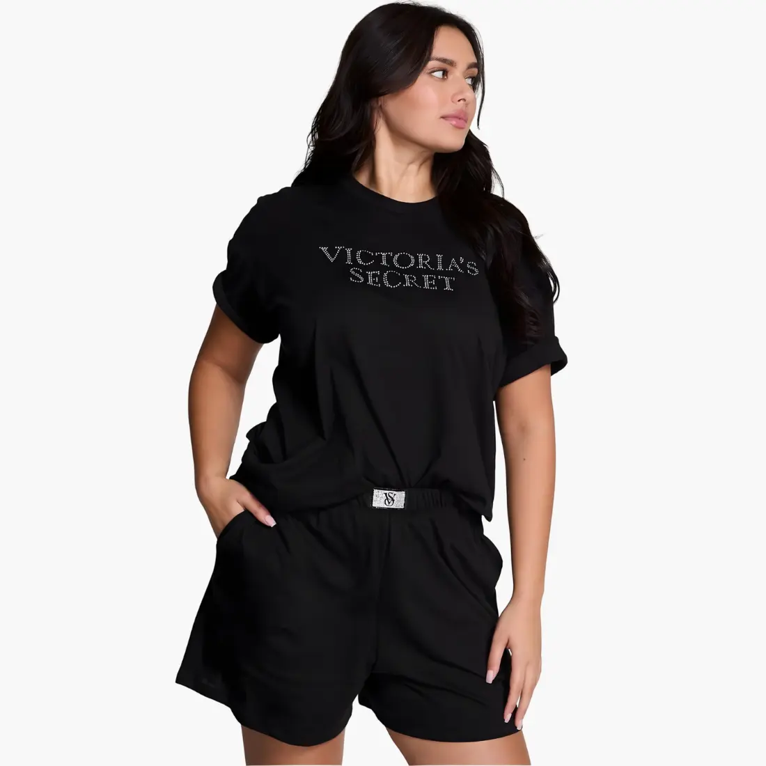 Чорна бавовняна піжама VS Cotton Shine Black з шортами