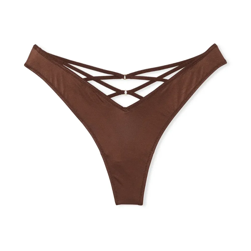Жіночі коричневі трусики стрінги Victoria's Secret Smooth Strappy-Back High-Leg колір Ganache