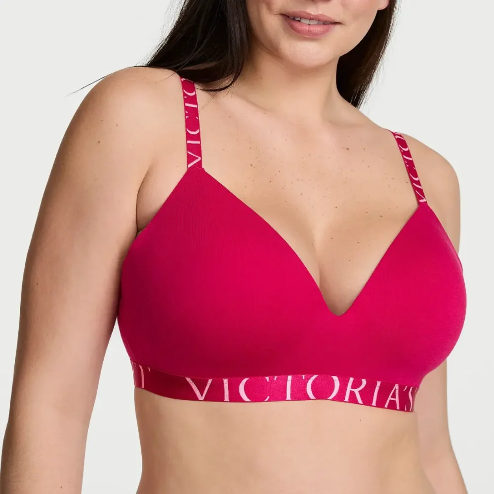 Бавовняний бюстгальтер без кісточок Victoria's Secret Cotton Exploded Logo Lightly Lined Wireless Bra Vibrant Fuchsia