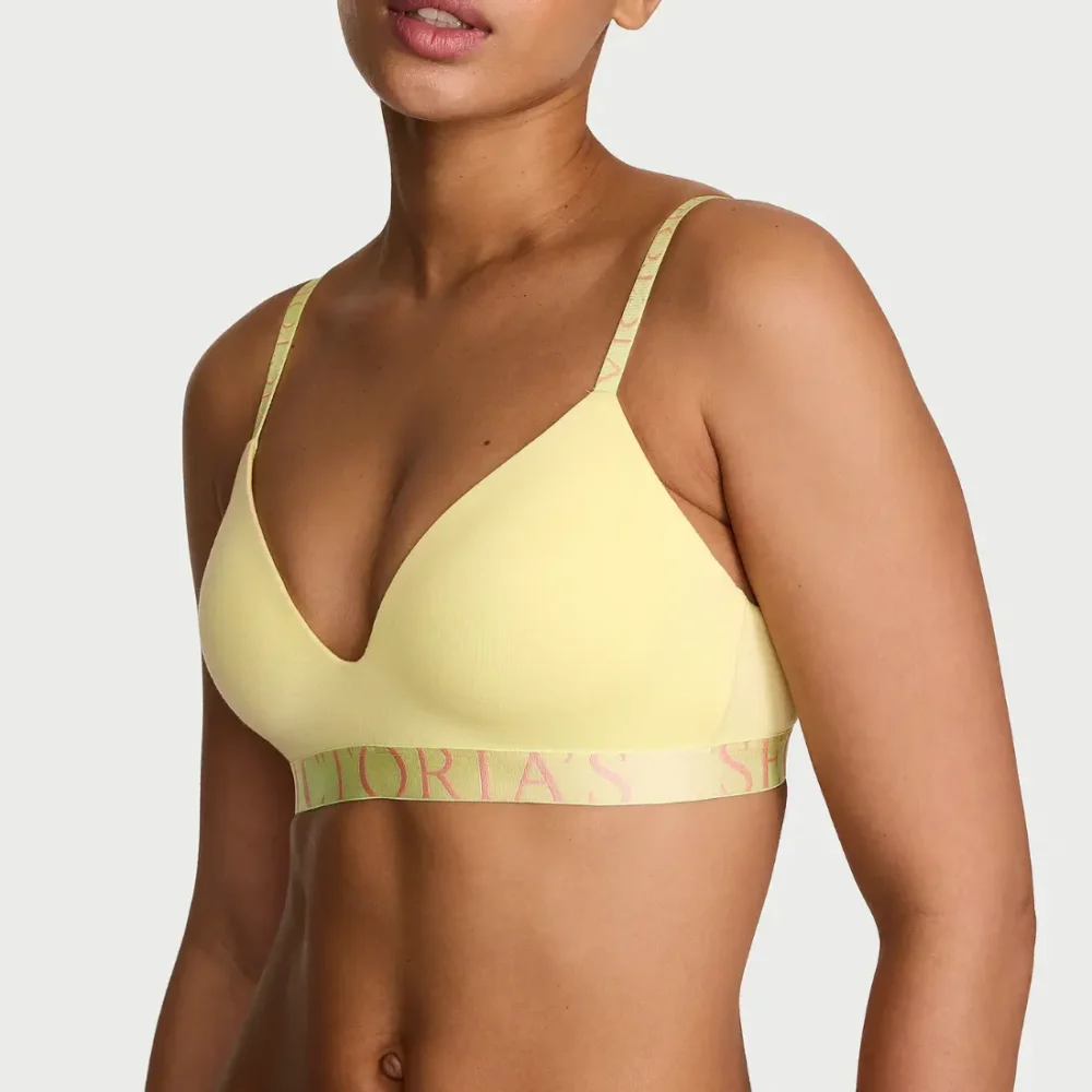 Бавовняний бюстгальтер без кісточок Victoria's Secret Cotton Exploded Logo Lightly Lined Wireless Bra Lemonade лимонний