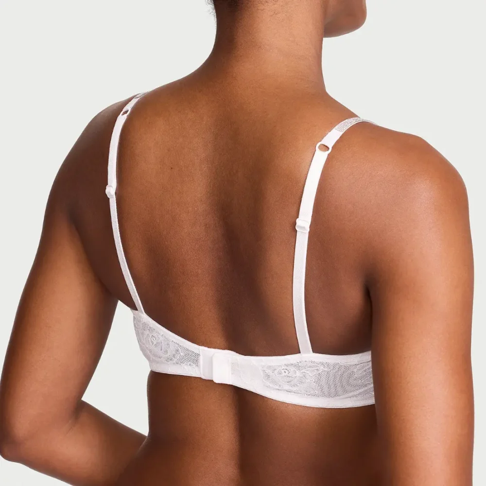Мереживний бюстгальтер бандо зі стразами Victoria's Secret Rose Lace Gradient Shine Strap Bandeau Bra Coconut White білий
