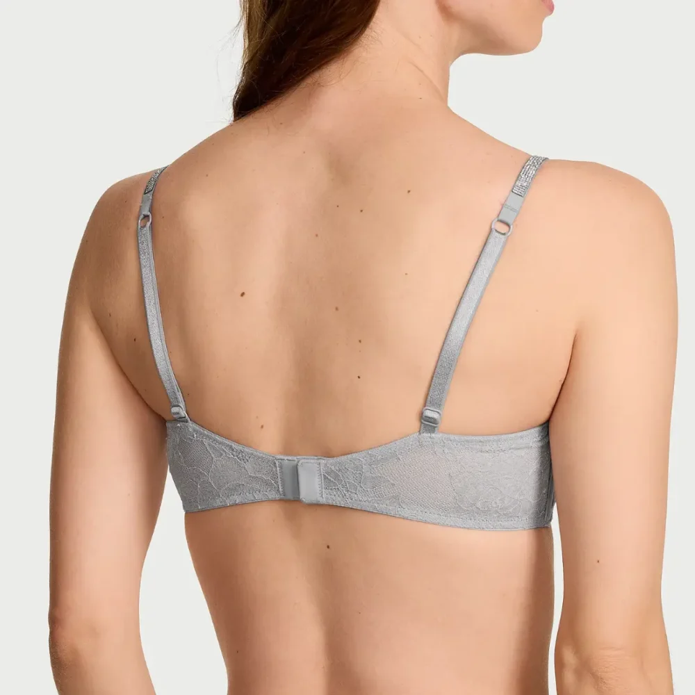 Мереживний бюстгальтер бандо зі стразами Victoria's Secret Rose Lace Gradient Shine Strap Bandeau Bra Sterling сірий