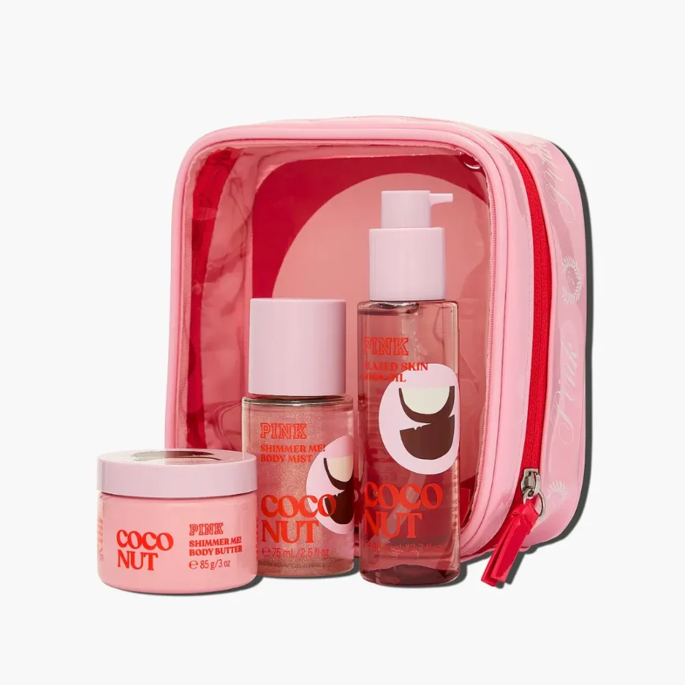 Подарунковий дорожній набір косметики Victoria's Secret PINK Let's Glow Away Shimmer Travel Set Coconut