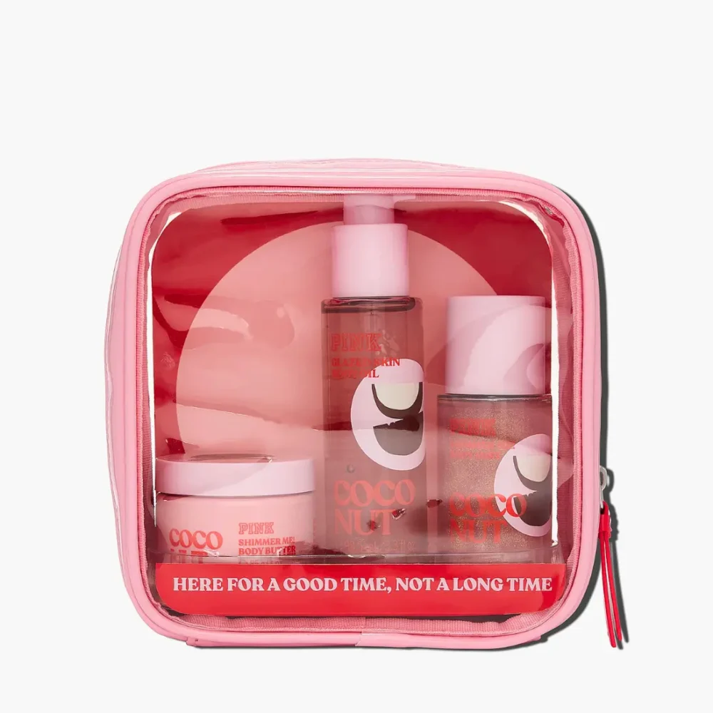 Подарунковий дорожній набір косметики Victoria's Secret PINK Let's Glow Away Shimmer Travel Set Coconut
