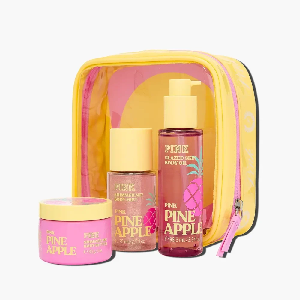 Подарунковий дорожній набір косметики Victoria's Secret PINK Let's Glow Away Shimmer Travel Set Pineapple