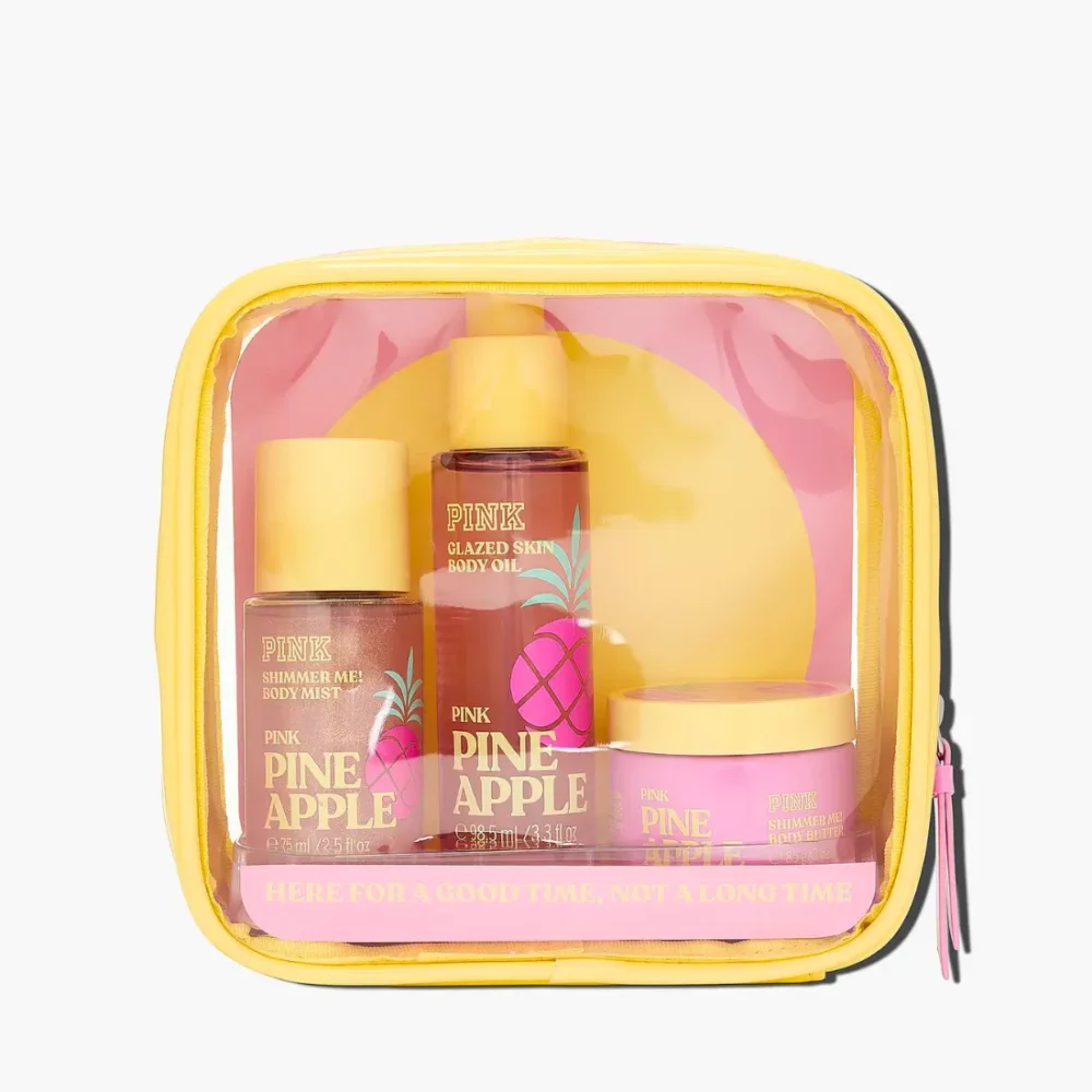 Подарунковий дорожній набір косметики Victoria's Secret PINK Let's Glow Away Shimmer Travel Set Pineapple