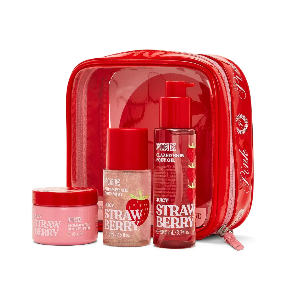 Подарунковий дорожній набір косметики Victoria's Secret PINK Let's Glow Away Shimmer Travel Set Juicy Strawberry