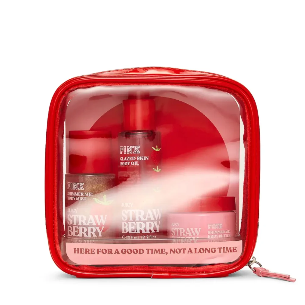 Подарунковий дорожній набір косметики Victoria's Secret PINK Let's Glow Away Shimmer Travel Set Juicy Strawberry