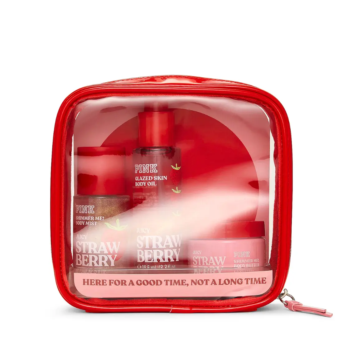 Подарунковий дорожній набір косметики Victoria's Secret PINK Let's Glow Away Shimmer Travel Set Juicy Strawberry