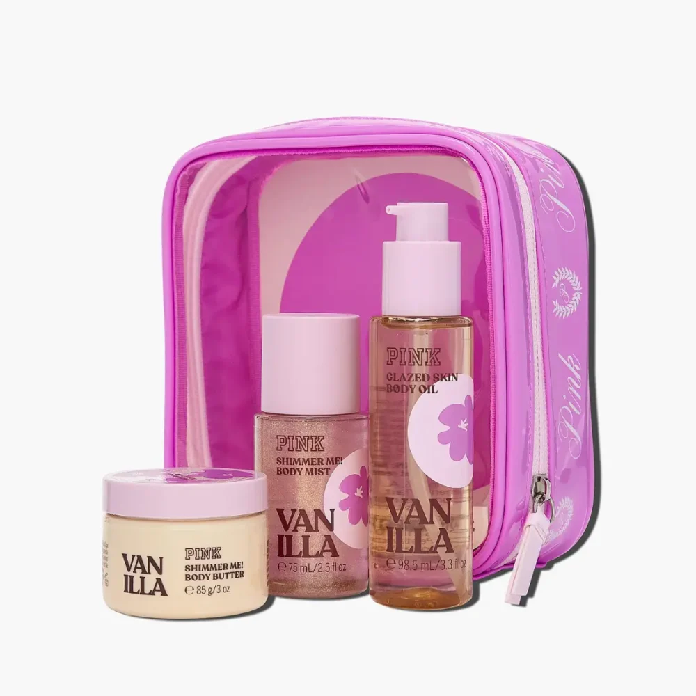Подарунковий дорожній набір косметики Victoria's Secret PINK Let's Glow Away Shimmer Travel Set Vanilla