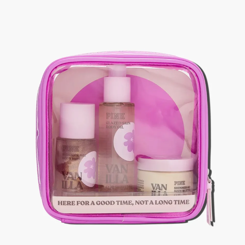 Подарунковий дорожній набір косметики Victoria's Secret PINK Let's Glow Away Shimmer Travel Set Vanilla