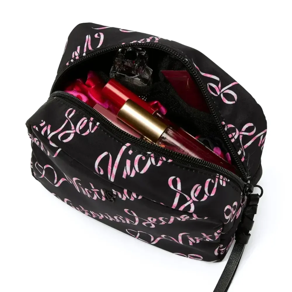 Відкрита чорна косметичка Victoria's Secret Boxy Case з внутрішнім відділенням для косметики