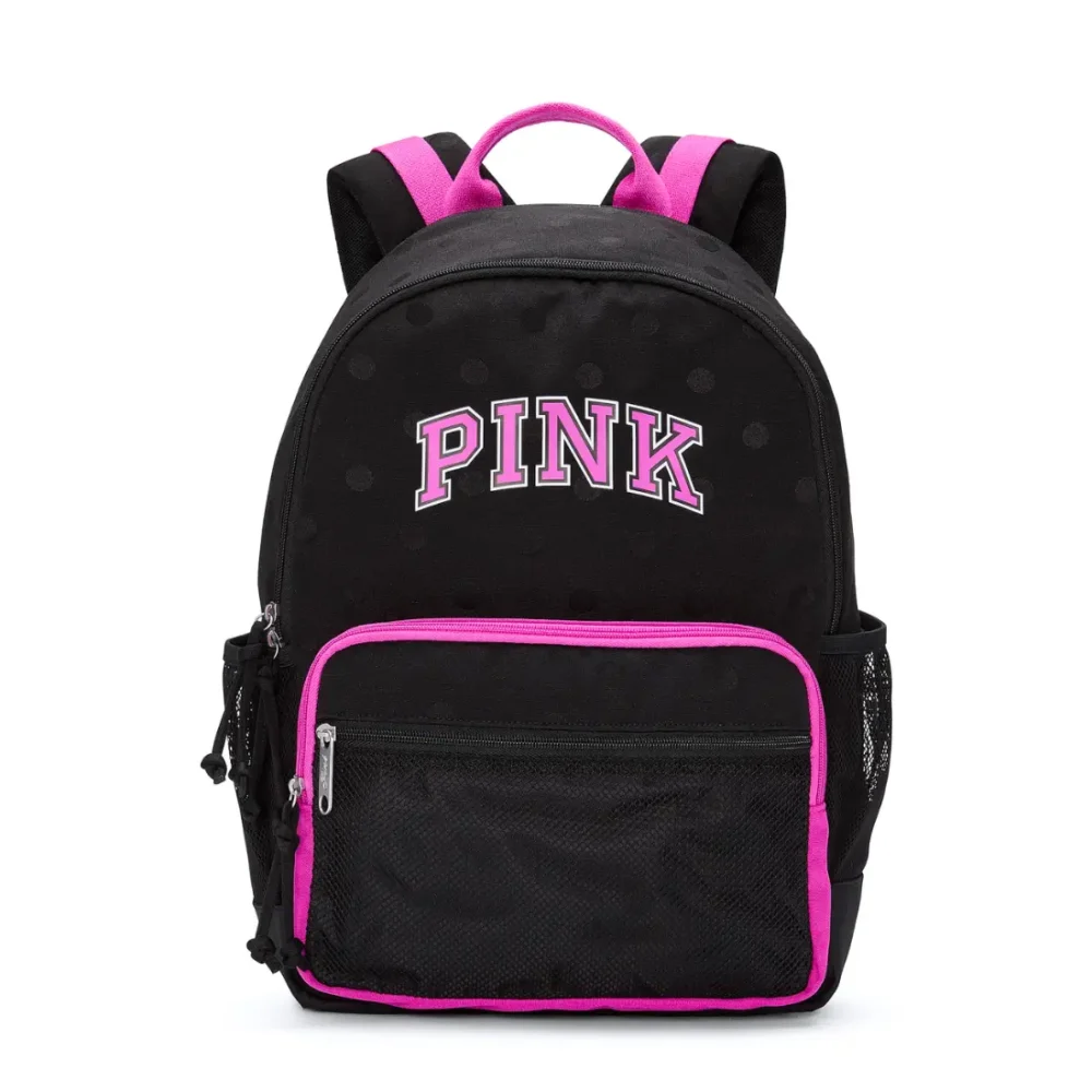 Чорний рюкзак Victoria's Secret PINK Campus 18 л з рожевим логотипом вигляд спереду