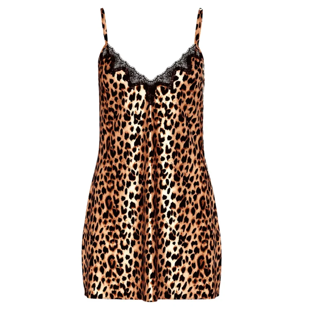 Атласна нічна сорочка комбінація Victoria's Secret Satin Rose Lace-Trim Mini Slip Dress Leopard