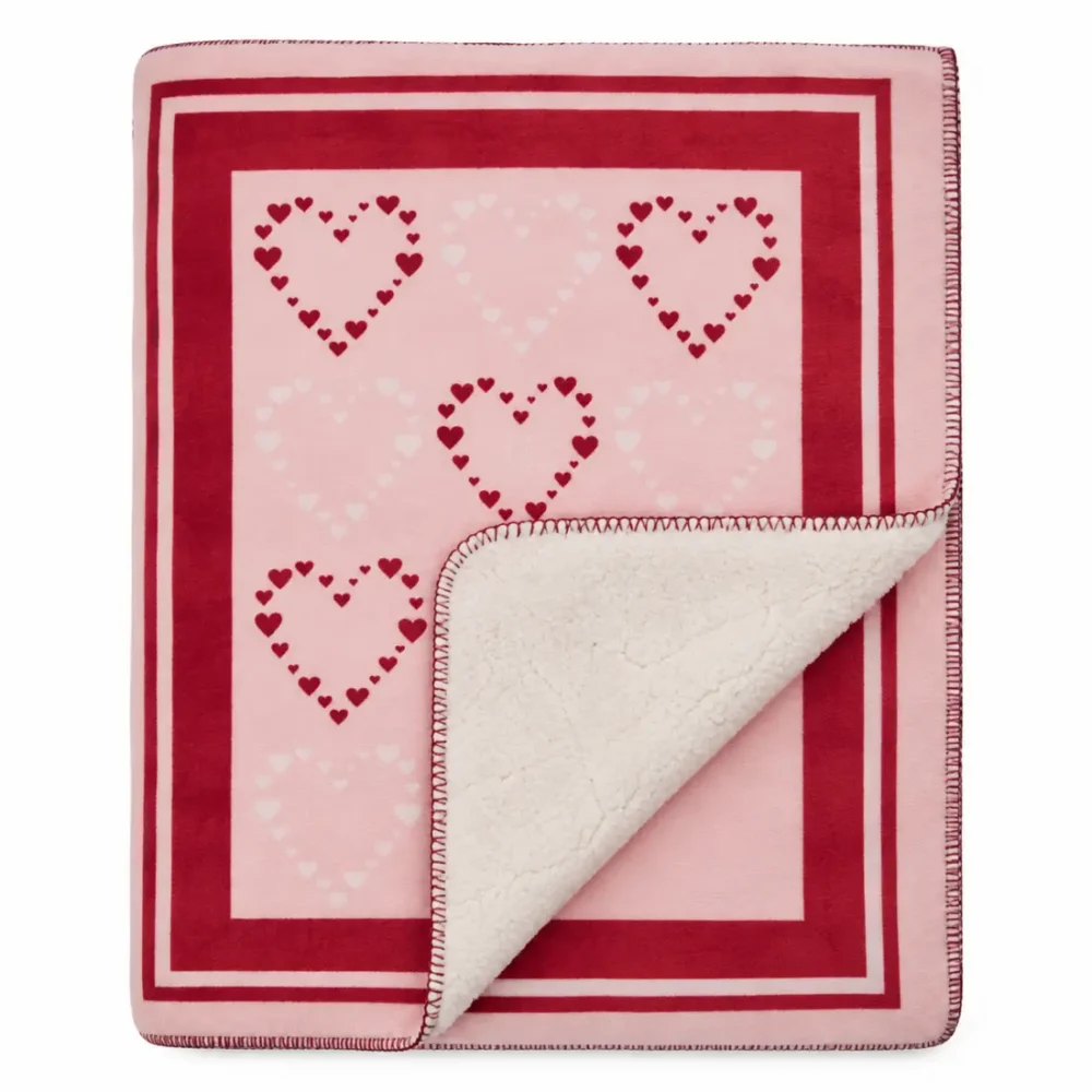 Двосторонній флісовий плед Victoria's Secret Cozy Sherpa-Fleece Blanket Ruby Hearts рожевого кольору з червоними серцями